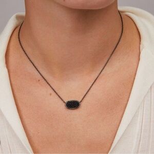 LIKE NEW! Kendra Scott Elisa Pendant Necklace in Black Drusy 15-17” Adjustable